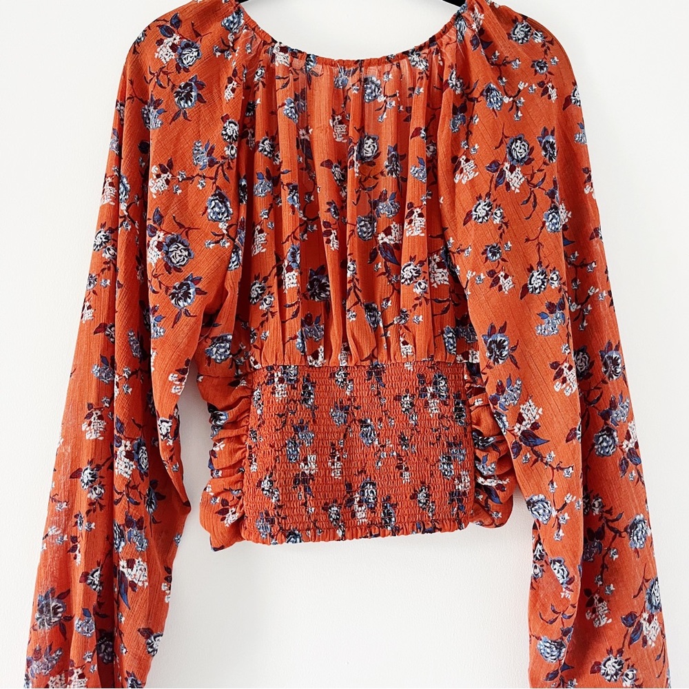 NWOT Free People New Final Rose Long Sleeve Blouse - Rust Combo XS - Picture 7 of 12